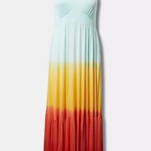 Torrid Maxi V-Neck Tiered Dress Dip Dye/Ombre Size 0 EUC 10-12